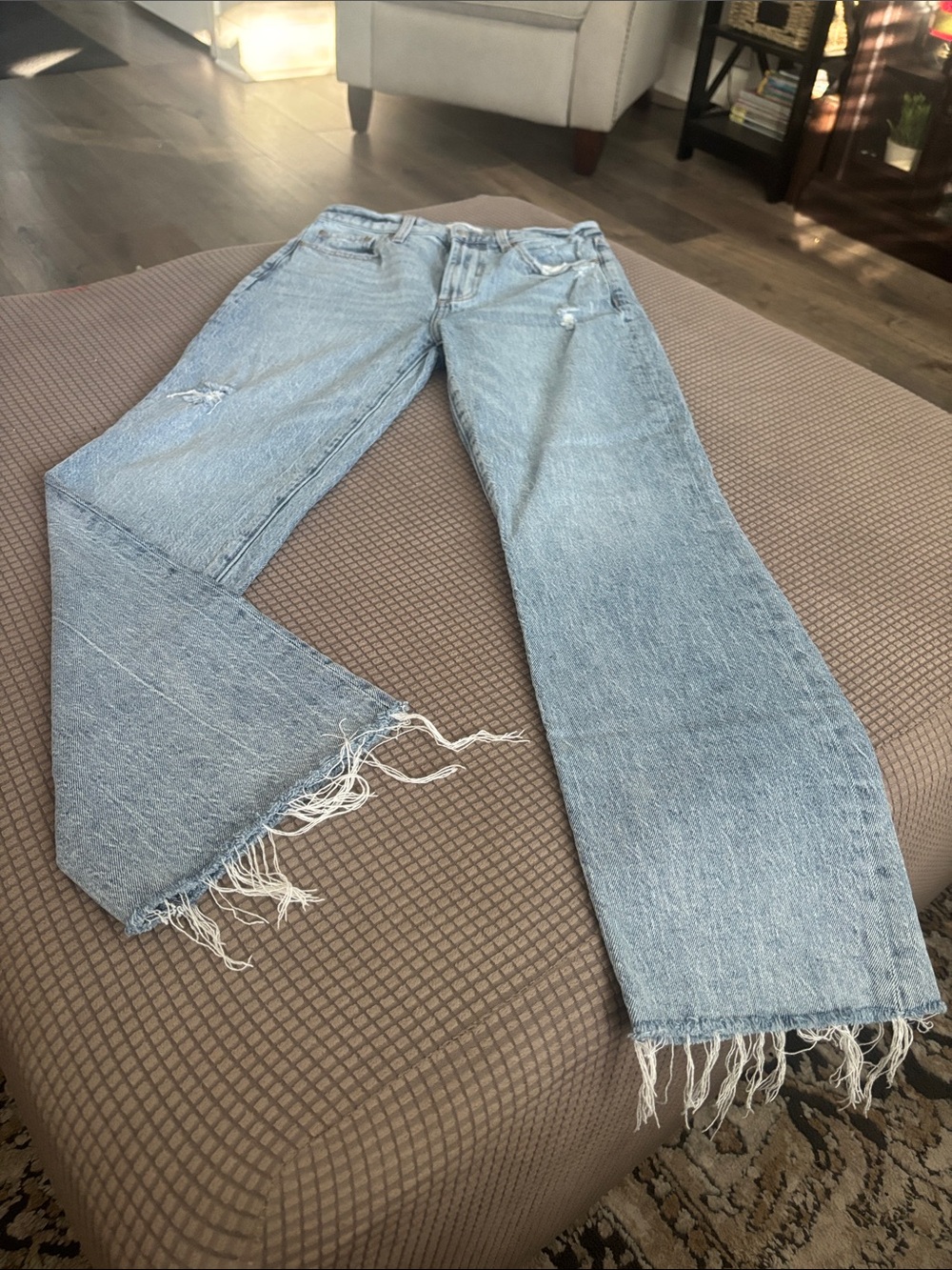 Pistola Light Wash Frayed Hem Wide Leg Jeans